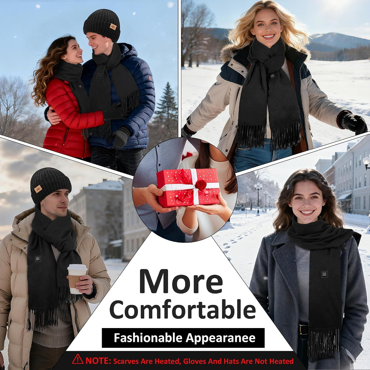 3Pcs Heated Scarf Hat Gloves Set for Women Men 5000Mah Battery