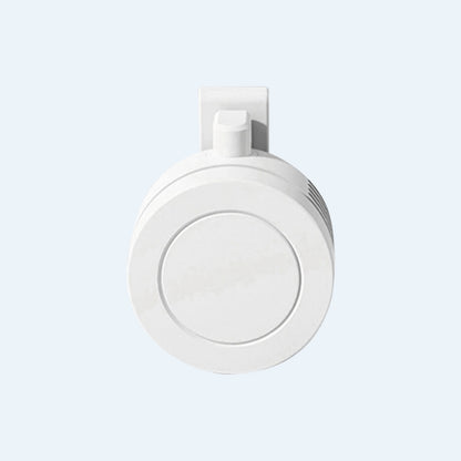 White mini clip fan, front view with the clip on top