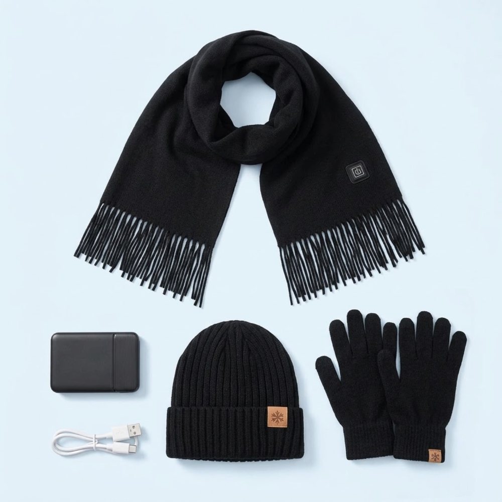 Caldra heated scarf, beanie and gloves set with power bank