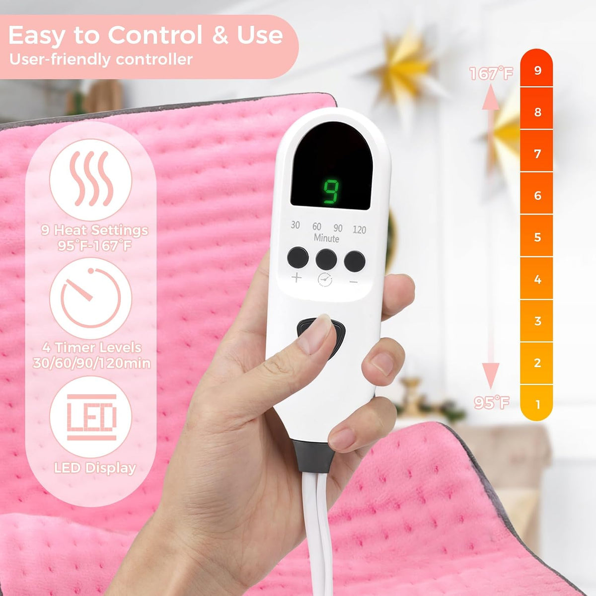 Heating Pad for Back, 17"×33" Electric Heating Pad for Women, Men