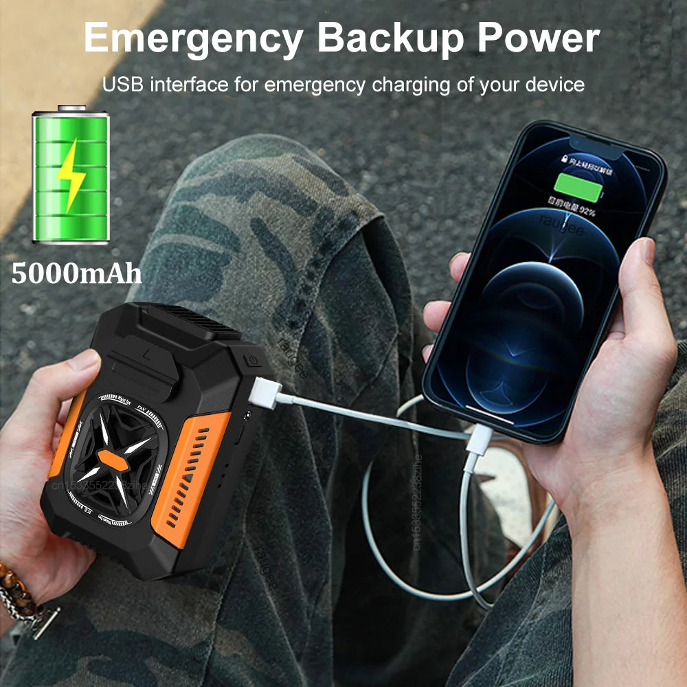 Waist Fan Portable Personal Waist Fan Clip on Belt 5000Mah Rechargeable 3 Speeds with LED Light for Outdoor Capming Travel