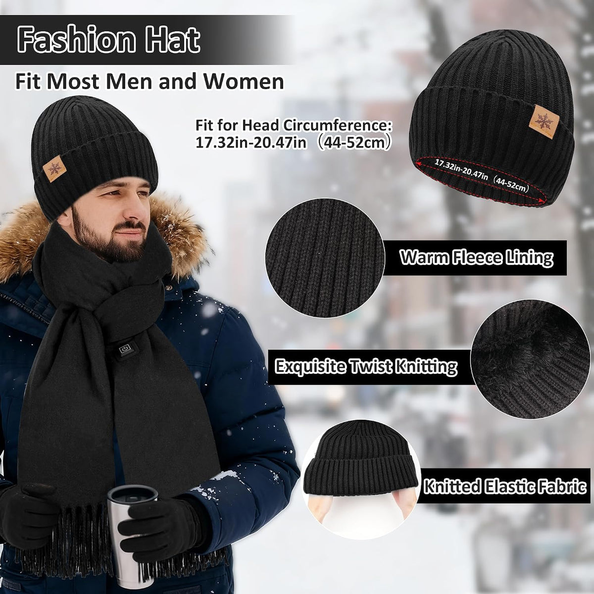 3Pcs Heated Scarf Hat Gloves Set for Women Men 5000Mah Battery