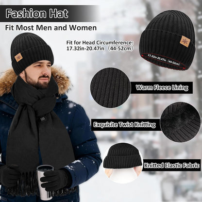 3Pcs Heated Scarf Hat Gloves Set for Women Men 5000Mah Battery