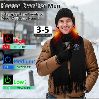 3Pcs Heated Scarf Hat Gloves Set for Women Men 5000Mah Battery