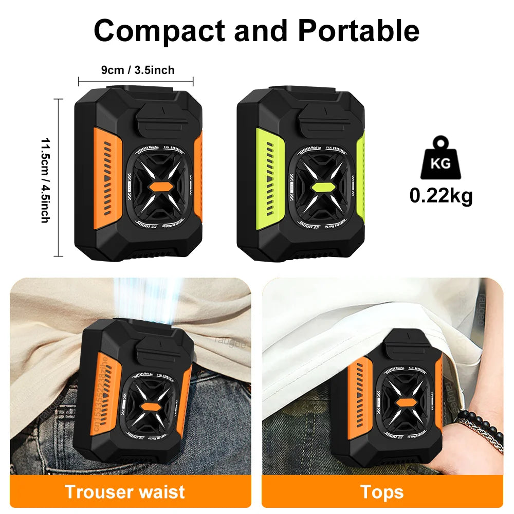 Waist Fan Portable Personal Waist Fan Clip on Belt 5000Mah Rechargeable 3 Speeds with LED Light for Outdoor Capming Travel