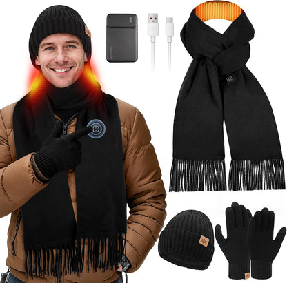 3Pcs Heated Scarf Hat Gloves Set for Women Men 5000Mah Battery