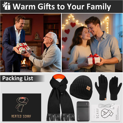 3Pcs Heated Scarf Hat Gloves Set for Women Men 5000Mah Battery