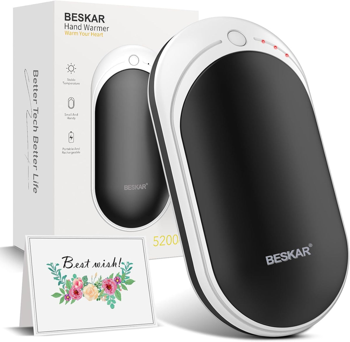 Rechargeable Hand Warmer, 5200Mah Electric Hand Heater
