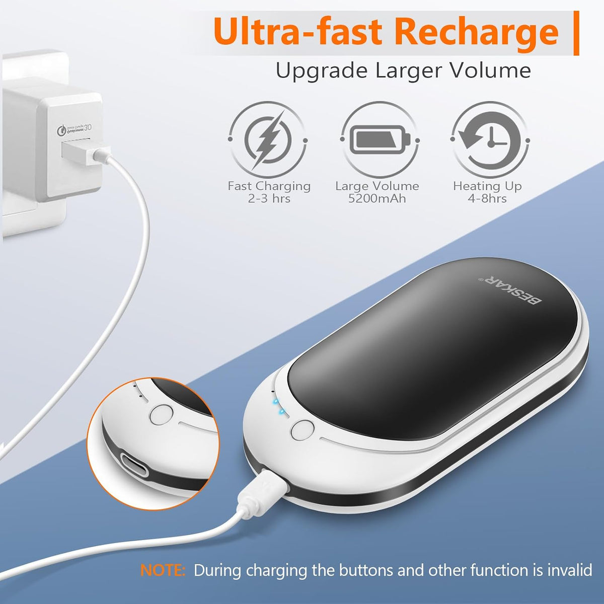 Rechargeable Hand Warmer, 5200Mah Electric Hand Heater