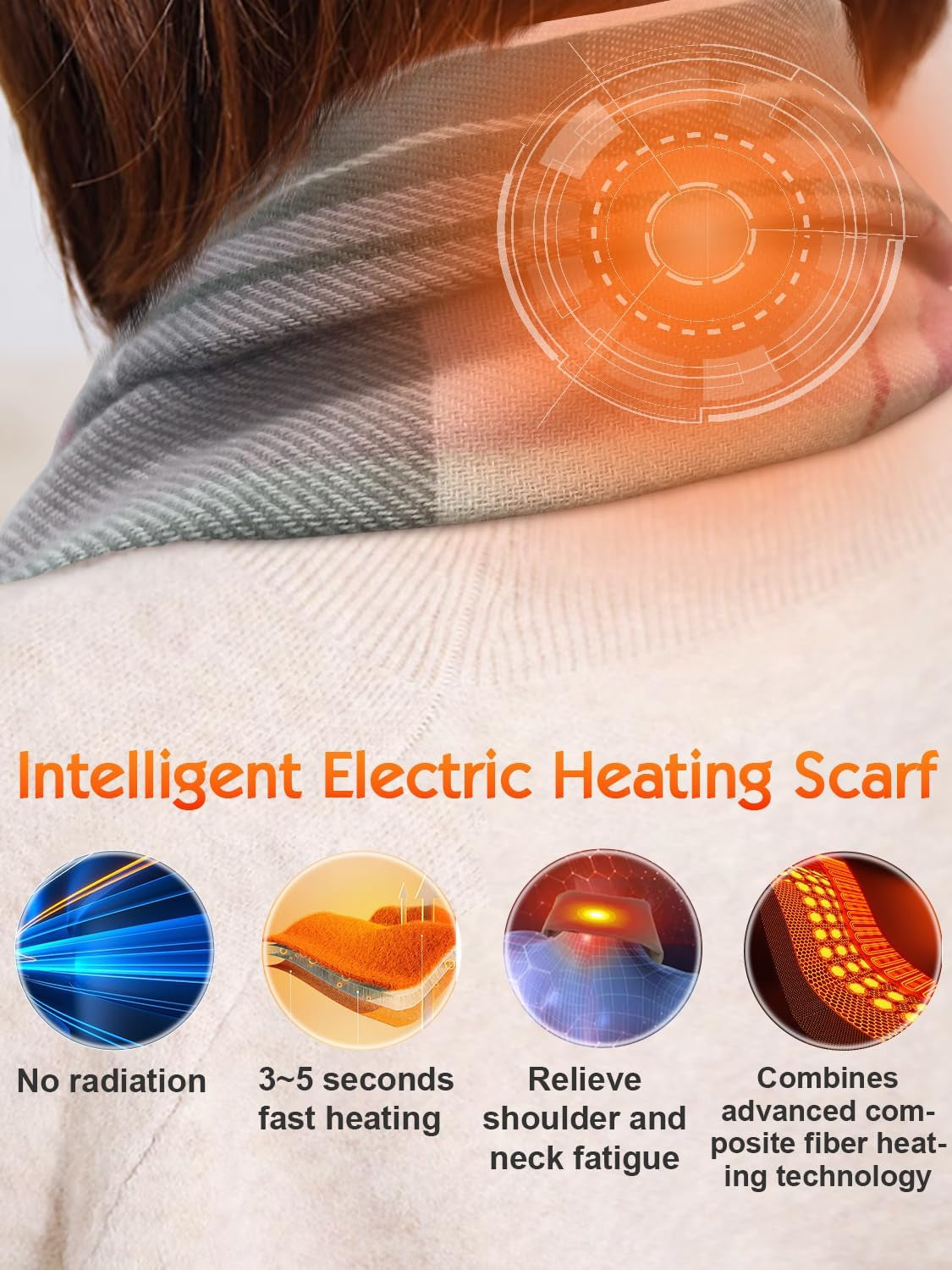 Heated Scarf for Women Rechargeable, Electric Heating Scarf Neck Warmer with 5000Mah Battery 3 Levels Temperatures Control for Cold Weather(Pink)