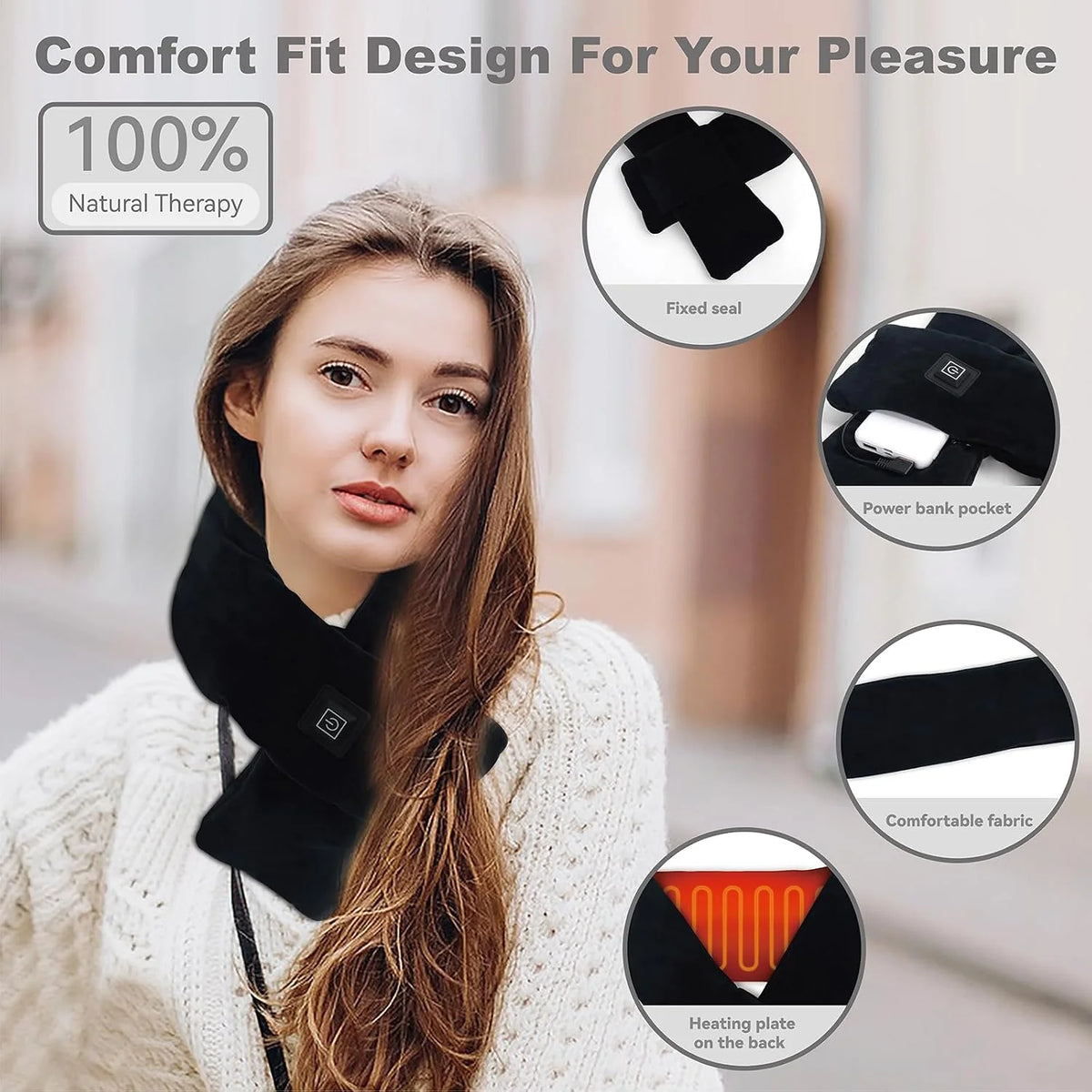 Heated Neck Wrap, Cordless Heating Pad with 5000Mah Power Bank