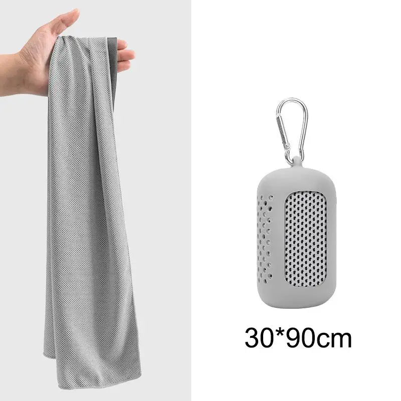 Cooling towel colour range with matching clip-on cases