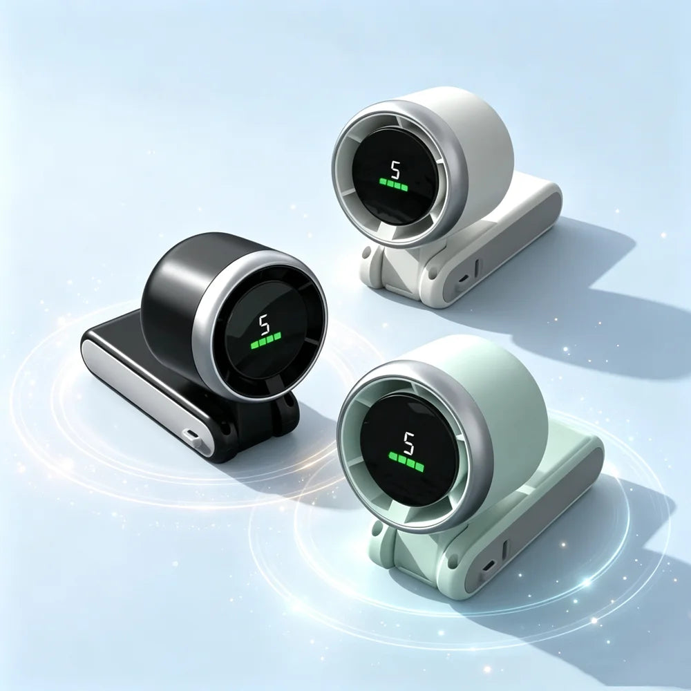 NEW Handheld Turbo Fan Wearable Personal Desk Fan Small Mini Fan with Smart Digital Display Folding