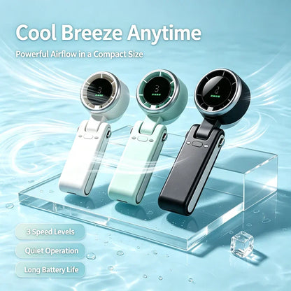 NEW Handheld Turbo Fan Wearable Personal Desk Fan Small Mini Fan with Smart Digital Display Folding