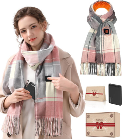 Heated Scarf for Women Rechargeable, Electric Heating Scarf Neck Warmer with 5000Mah Battery 3 Levels Temperatures Control for Cold Weather(Pink)