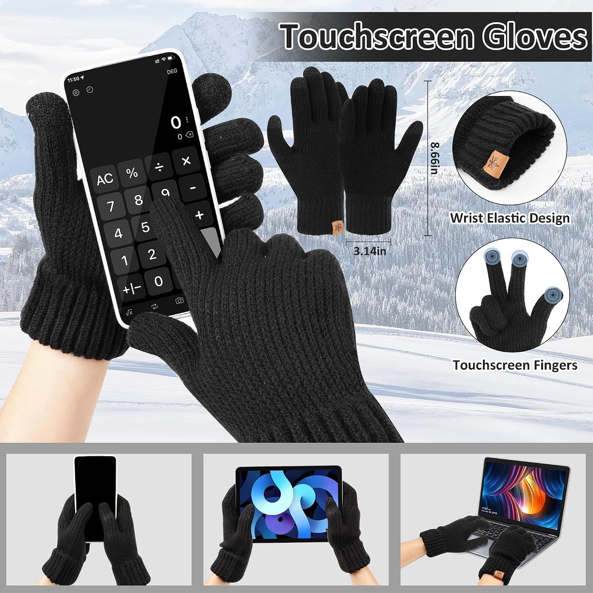 3Pcs Heated Scarf Hat Gloves Set for Women Men 5000Mah Battery