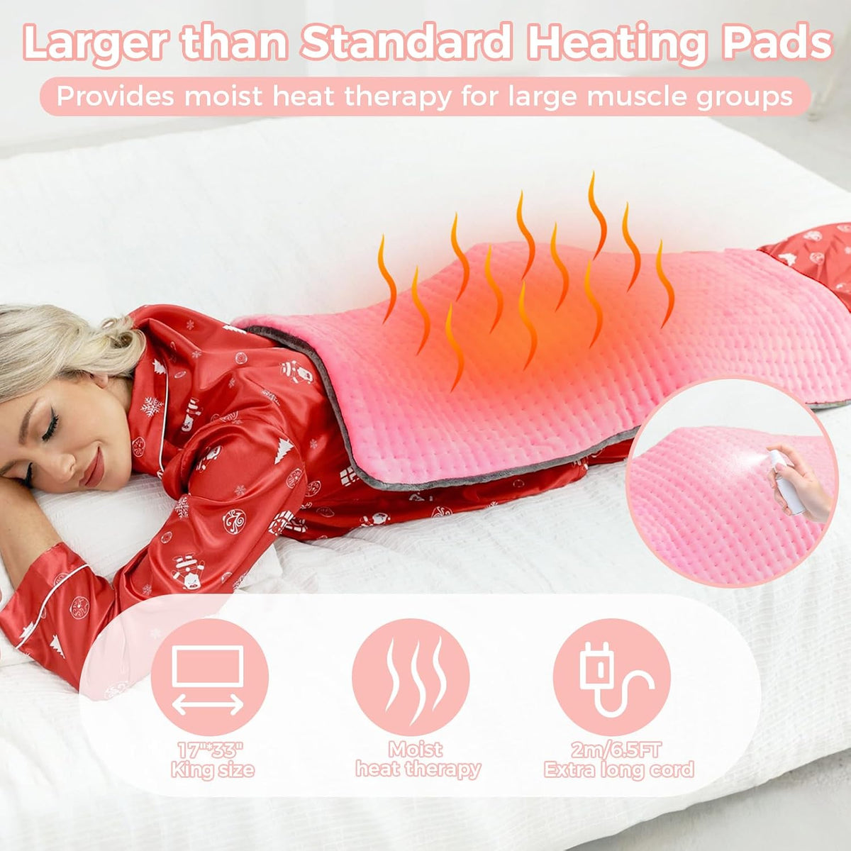 Heating Pad for Back, 17"×33" Electric Heating Pad for Women, Men